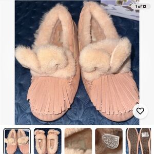 Pink Fur Lined Moccasin Slippers